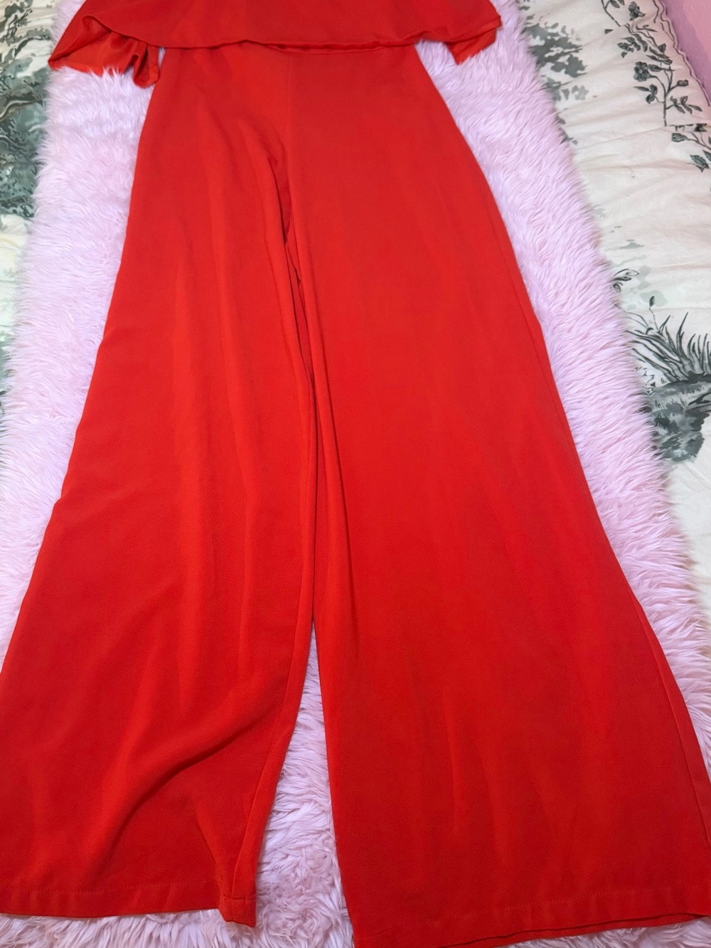 DO+BE Red Off-Shoulder Wide-Leg Jumpsuit